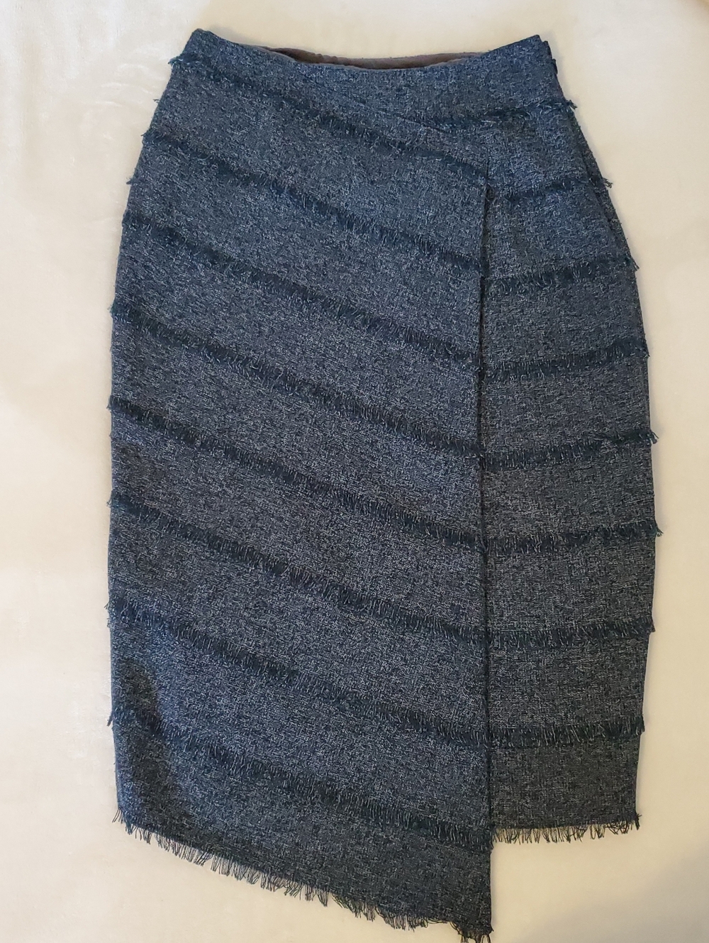 Classic Navy Textured Fringe Pencil Skirt - Women